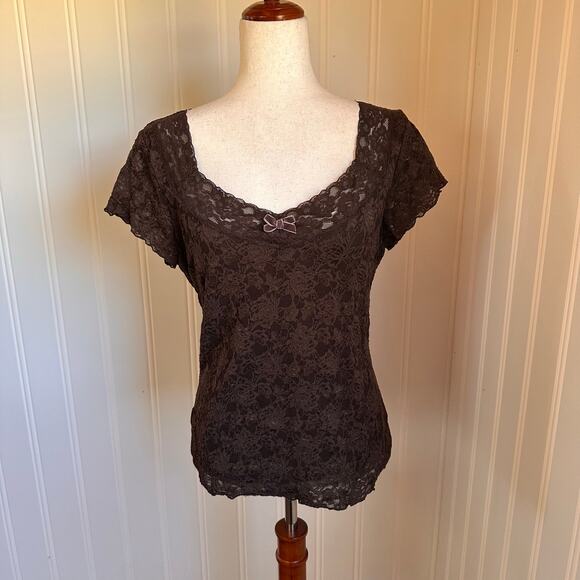 Vintage 90s/Y2K Brown Lace Top L - Picture 1 of 6